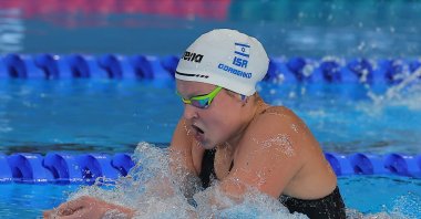 Israel's Anastasia Gorbenko competes during the Women's 400-meter Individual Medley at the FINA World Aquatics Championships Doha 2024, Doha, Qatar, Feb. 18, 2024. (EPA Photo)