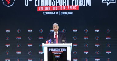 World Ethnosport Confederation (WEC) President Necmettin Bilal Erdoğan speaks during the Ethnosport Forum, Antalya, Türkiye, Feb. 17, 2024. (AA Photo)