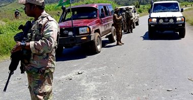 Security officials patrol near the town of Wabag, 600 kilometers northwest of the capital Port Moresby, Papua New Guinea, Feb. 19, 2024. (AFP Photo)