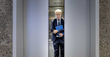 Dutch far-right politician Geert Wilders leaves the Party for Freedom (PVV) office in The Hague, the Netherlands, Feb. 1, 2024. (EPA Photo)