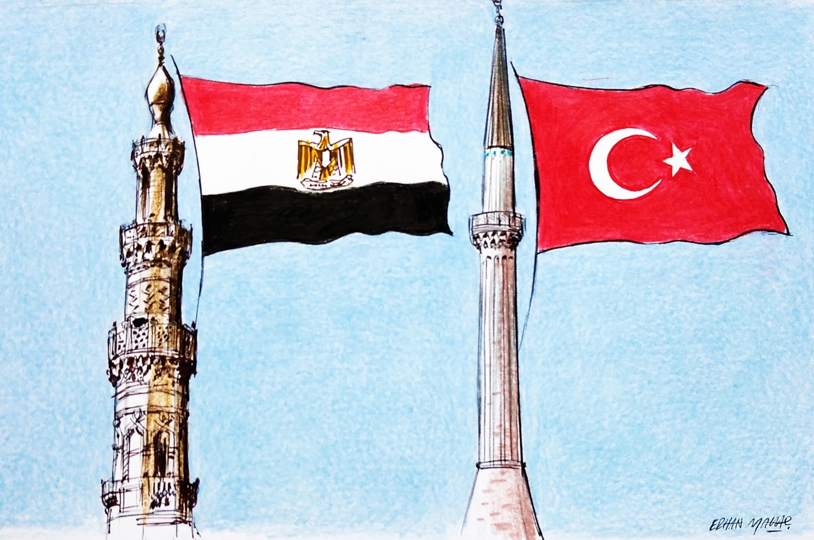 &quot;The rapprochement between Türkiye and Egypt represents a major development with potential implications for the regional balance of power in the Middle East – which entered a new stage due to the Gaza crisis.&quot; (Illustration by Erhan Yalvaç)