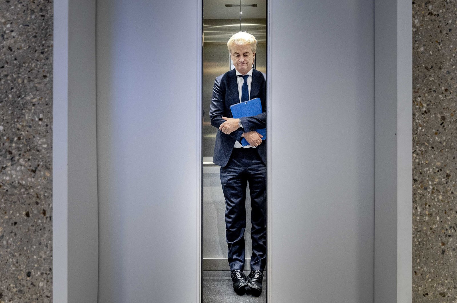 Dutch far-right politician Geert Wilders leaves the Party for Freedom (PVV) office in The Hague, the Netherlands, Feb. 1, 2024. (EPA Photo)
