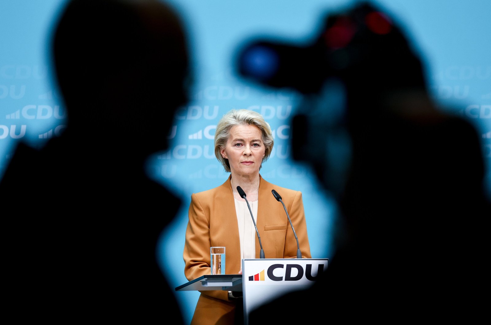 European Commission President Ursula von der Leyen attends a press conference, in Berlin, Germany, Feb. 19, 2024. (EPA Photo)