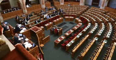 Some members of parliament attend the extraordinary session of the Hungarian parliament on the ratification of Sweden's NATO membership, in Budapest, Hungary, Feb. 5, 2024. (EPA Photo)
