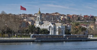 The Alibeyköy-Eminönü tram between Balat and Fener neighborhoods on the shores of Golden Horn, Istanbul, Türkiye, Feb. 20, 2024. (Getty Images)
