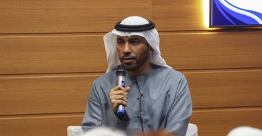 UAE Ambassador to Ankara Saeed Thani Hareb al-Dhaheri speaks at the embassy in the capital of Ankara, Türkiye, Feb. 20, 2024. (AA Photo)