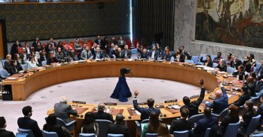 The U.N. Security Council votes on a resolution urging an immediate cease-fire in Gaza at the U.N. Headquarters in New York City, Feb. 20, 2024. (AFP Photo)