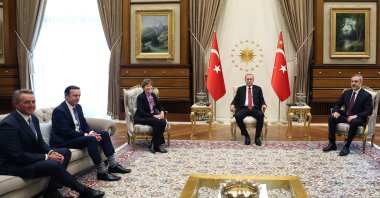 President Recep Tayyip Erdoğan meets with U.S. senators Jeanne Shaheen and Chris Murphy in Ankara, Feb. 20, 2024. (AA Photo)