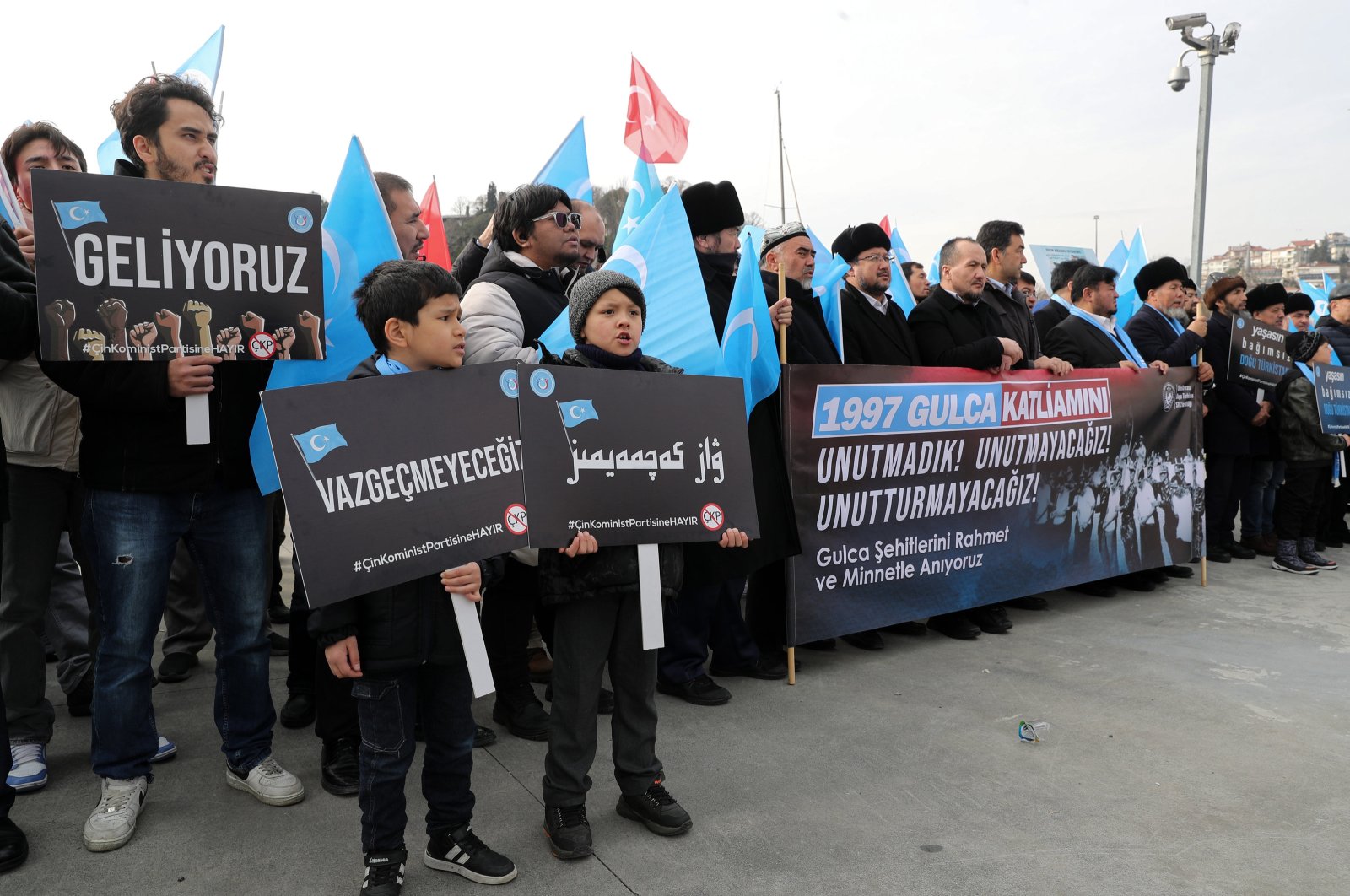 A group of activists, including ethnic Uyghurs, stages a protest against China in Istanbul, Türkiye, Feb. 4, 2024. (AA Photo)