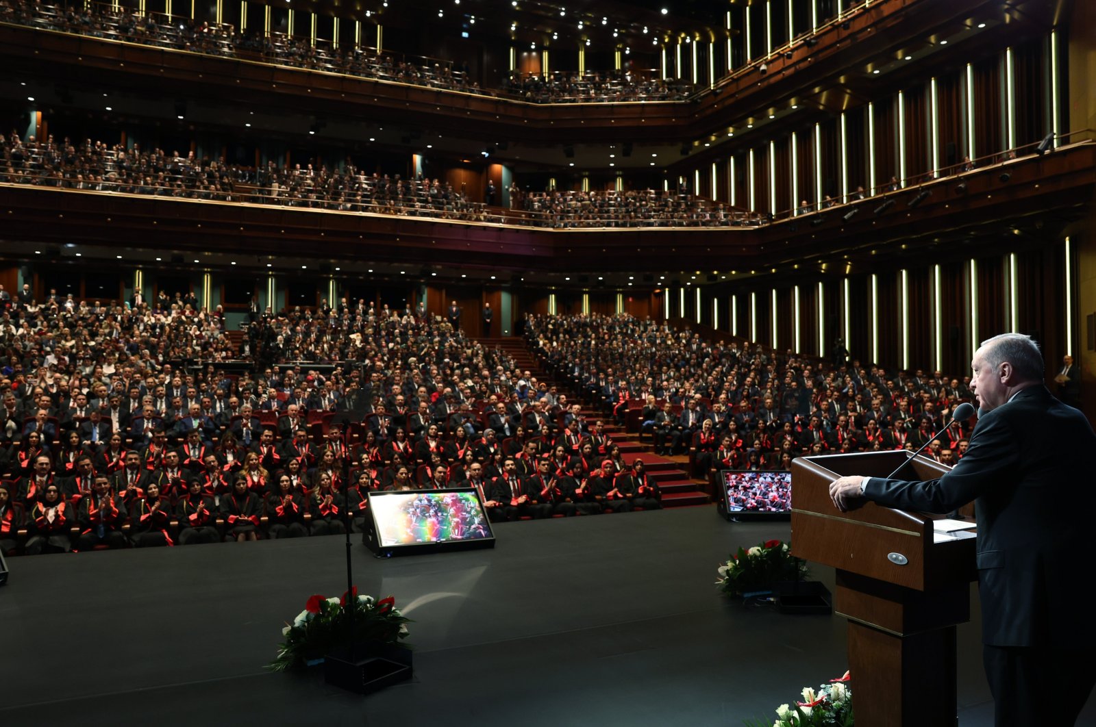 President Recep Tayyip Erdoğan addresses prospective judges and prosecutors, in the capital Ankara, Türkiye, Feb. 20, 2024. (AA Photo)
