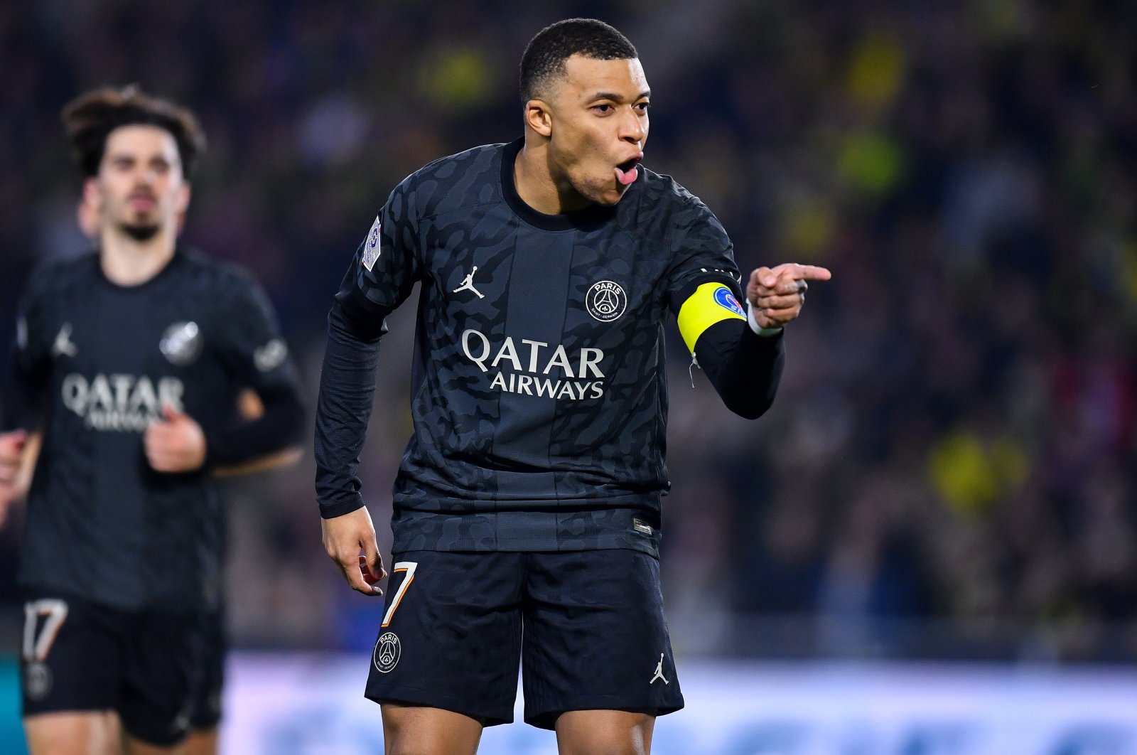 PSG&#039;s Kylian Mbappe celebrates after scoring his team&#039;s second goal during the Ligue 1 match against Nantes at Stade de la Beaujoire, Nantes, France, Feb. 17, 2024. (Getty Images Photo)