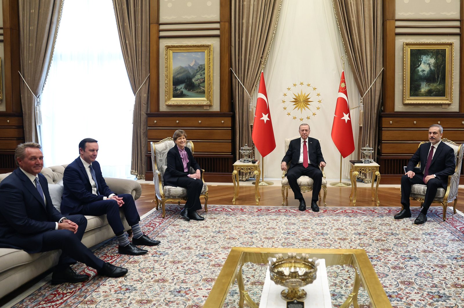 President Recep Tayyip Erdoğan meets with U.S. senators Jeanne Shaheen and Chris Murphy in Ankara, Feb. 20, 2024. (AA Photo)