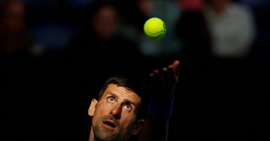 Serbia's Novak Djokovic in action during his Australian Open semifinal match against Italy's Jannik Sinner at the Melbourne Park, Melbourne, Australia, Jan. 26, 2024. (Reuters Photo) 
