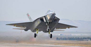 Türkiye&#039;s indigenously developed fifth-generation fighter jet KAAN takes off for its inaugural flight, Ankara, Türkiye, Feb. 21, 2024. (AA Photo)