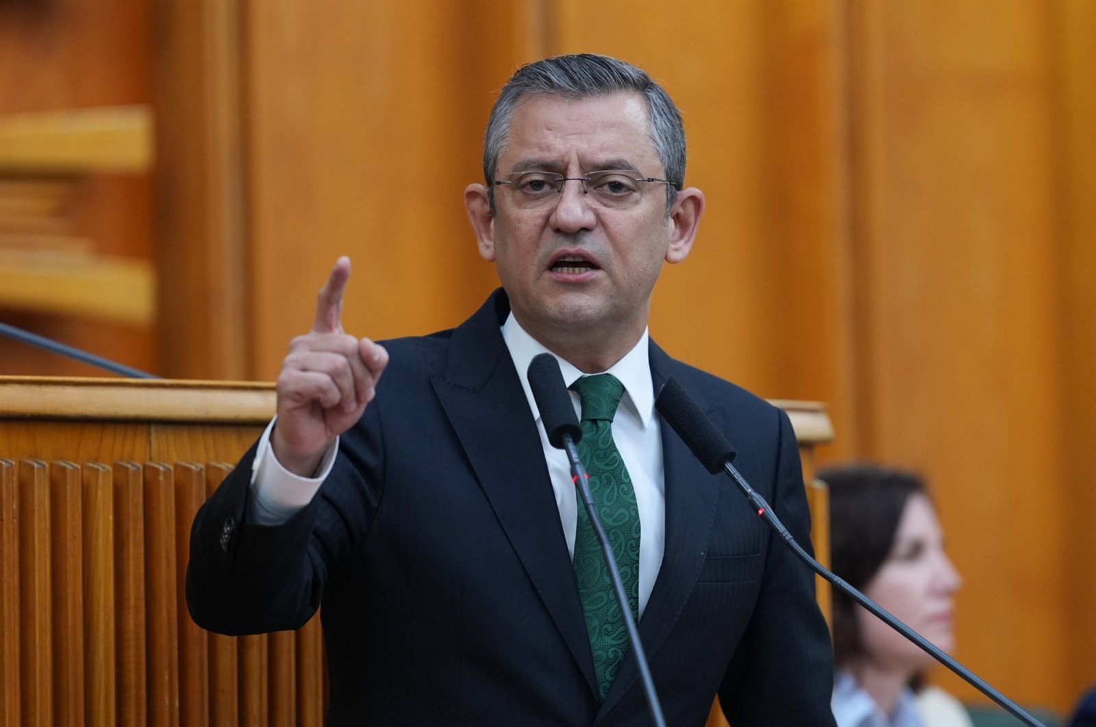 Republican People&#039;s Party (CHP) Chair Özgür Özel speaks at his party&#039;s group meeting at Parliament, Ankara, Türkiye, Feb. 20, 2024. (AA Photo)