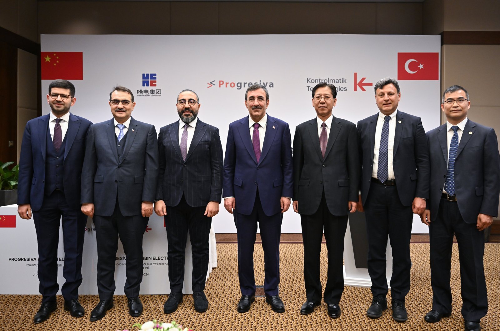 Vice President Cevdet Yılmaz (C) attends a ceremony to mark an agreement between Türkiye&#039;s Progresiva Energy Investments and China&#039;s Harbin Electric International, Ankara, Türkiye, Feb. 21, 2024. (AA Photo)