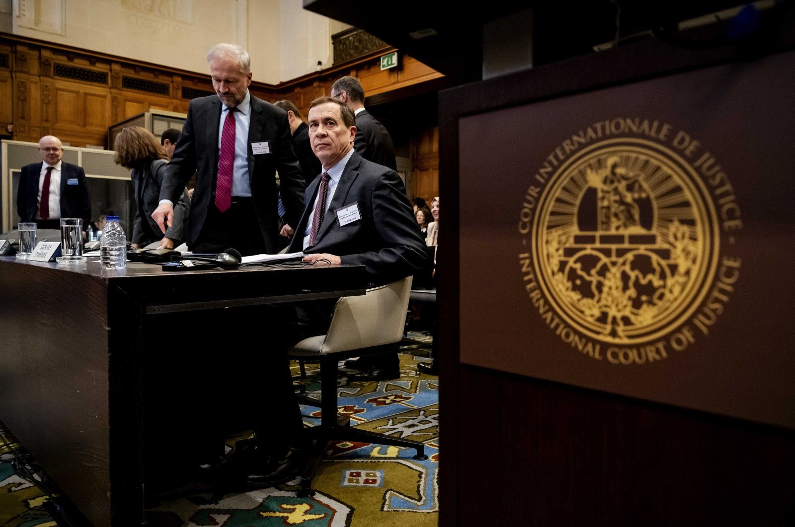 Richard Visek (R), legal advisor to the Ministry of Foreign Affairs of the United States of America, attends a hearing at the International Court of Justice (ICJ) in The Hague, the Netherlands, Feb. 21, 2024. (EPA Photo)