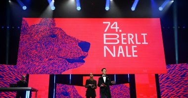 Hosts speak onstage during the opening gala of the 74th Berlinale International Film Festival in Berlin, Germany, Feb. 15, 2024. (Reuters Photo)