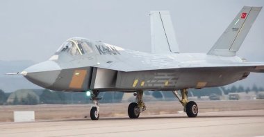 Türkiye&#039;s homegrown fifth-generation fighter jet KAAN is seen on a runway, Ankara, Türkiye, Feb. 21, 2024. (AA Photo)