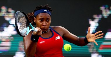 Coco Gauff in action during the Dubai Tennis Championships round of 16 match against Karolina Pliskova at the Dubai Duty Free Tennis Centre, Dubai, UAE, Feb. 21, 2024. (Reuters Photo)