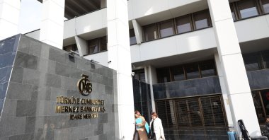 The entrance of the Central Bank of the Republic of Türkiye (CBRT) in Ankara, Türkiye, Feb. 8, 2024. (AFP Photo)