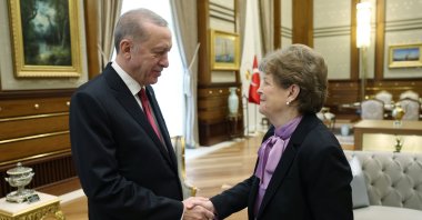 President Recep Tayyip Erdoğan receives U.S. Senator Jeanne Shaheen (R) for a meeting in Ankara, Türkiye, Feb. 20, 2024. (AA Photo)