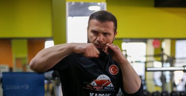 Kickboxing world champion Kadir Yıldırım trains for the martial arts camp event in Varna, Bulgaria, Istanbul, Türkiye, Feb. 20, 2024. (AA Photo)