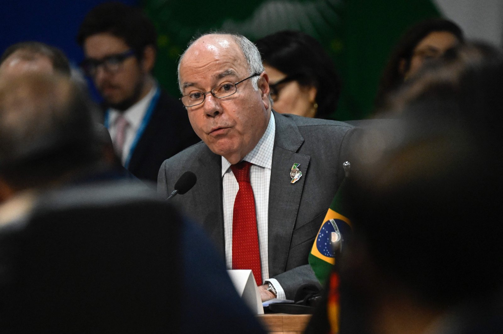 Brazil&#039;s Foreign Minister Mauro Vieira speaks during the G-20 foreign ministers meeting in Rio de Janeiro, Brazil, Feb. 21, 2024. (AFP Photo)