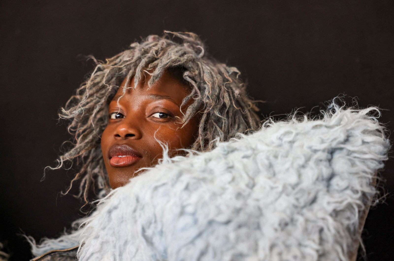 A Black model strikes a pose at the Milan Fashion Week showcase for the Fall-Winter 2024-2025 collection in Milan, Italy, Feb. 22, 2024. (Reuters Photo)