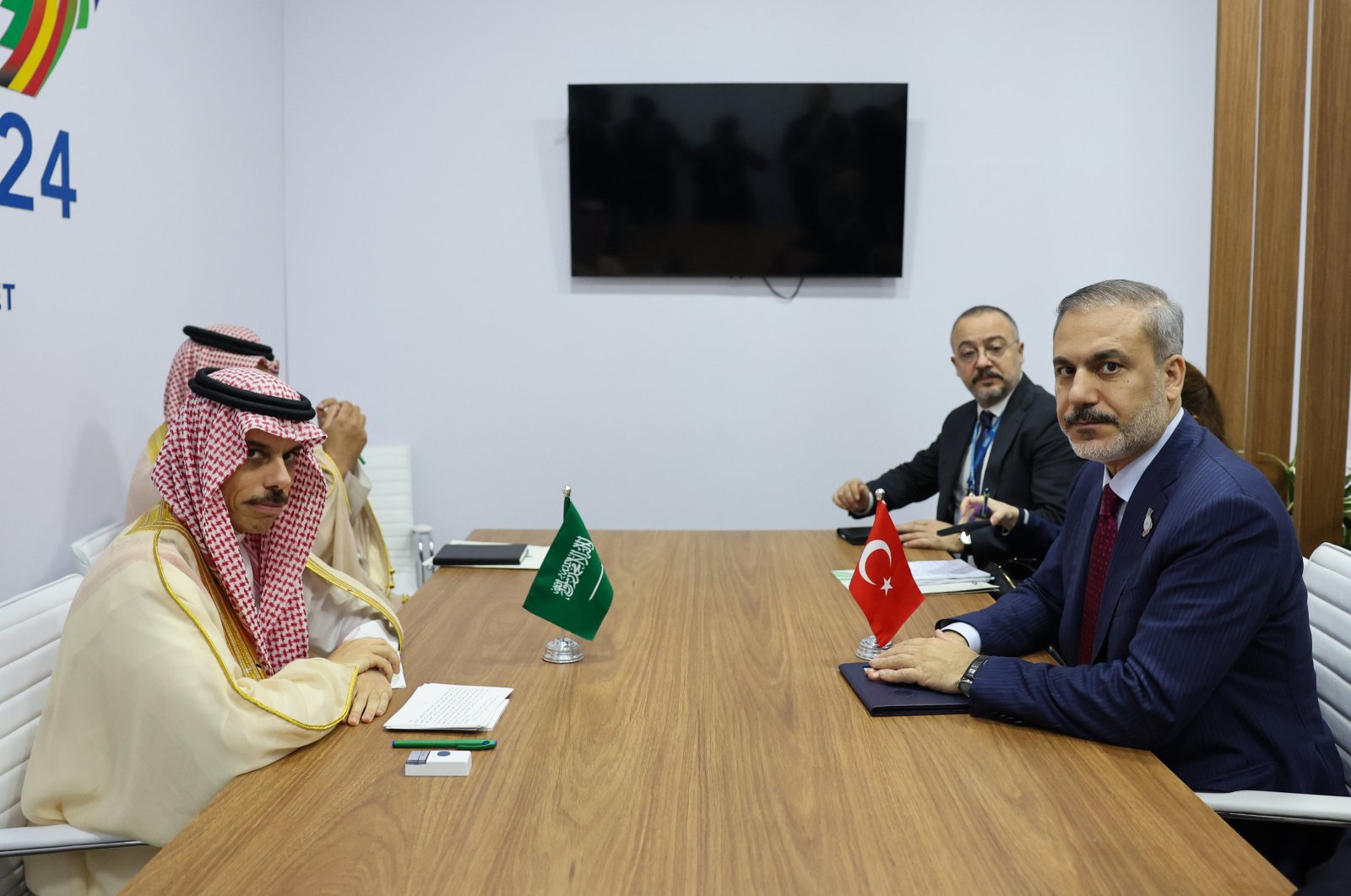 Foreign Minister Hakan Fidan and Saudi Arabian Foreign Minister Prince Faisal bin Farhan Al Saud hold talks in Rio de Janeiro, Brazil, Feb. 22, 2024. (AA Photo)