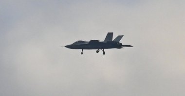 Türkiye&#039;s indigenously developed fifth-generation fighter jet KAAN is seen airborne during its inaugural flight, Ankara, Türkiye, Feb. 21, 2024. (AA Photo)