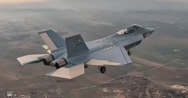 Türkiye&#039;s indigenously developed 5th-generation fighter jet KAAN is seen in the air during its inaugural flight, Ankara, Türkiye, Feb. 21, 2024. (AA Photo)