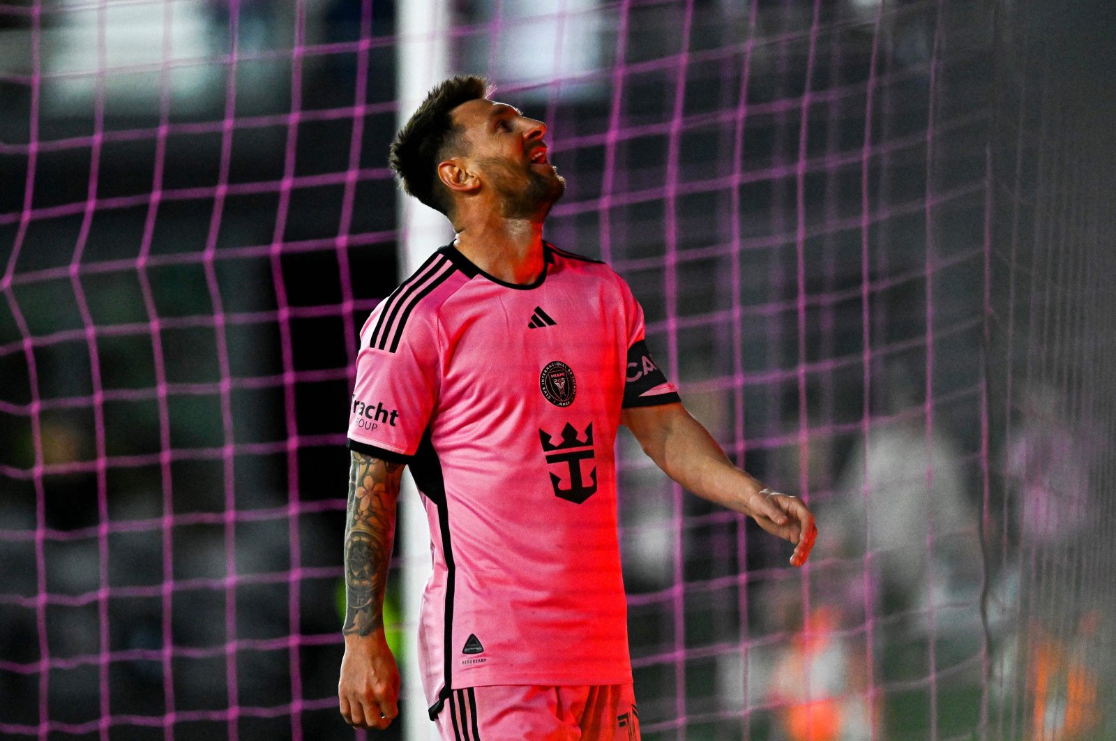 Inter Miami&#039;s Argentine forward Lionel Messi reacts during the MLS football match against Real Salt Lake at Chase Stadium in Fort Lauderdale, Florida, Feb. 21, 2024. (AFP Photo)