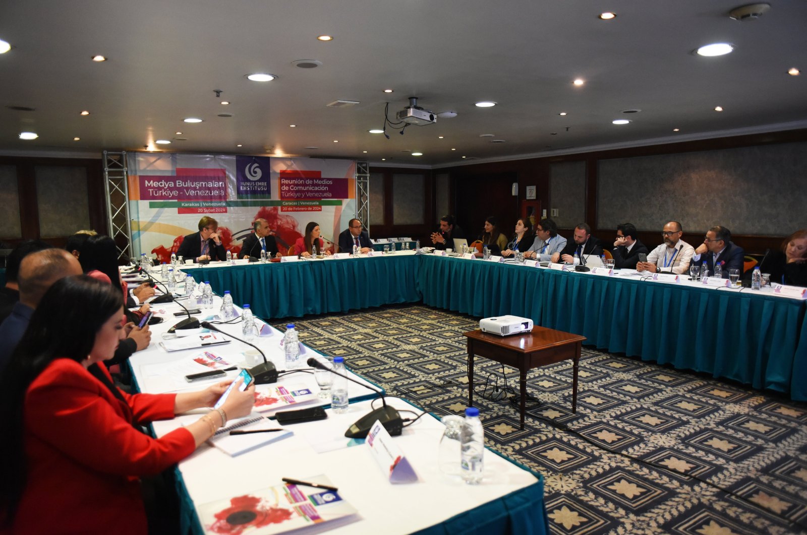 Participants hold a meeting on Türkiye-Venezuela media cooperation, Caracas, Venezuela, Feb. 20, 2024. (AA Photo)