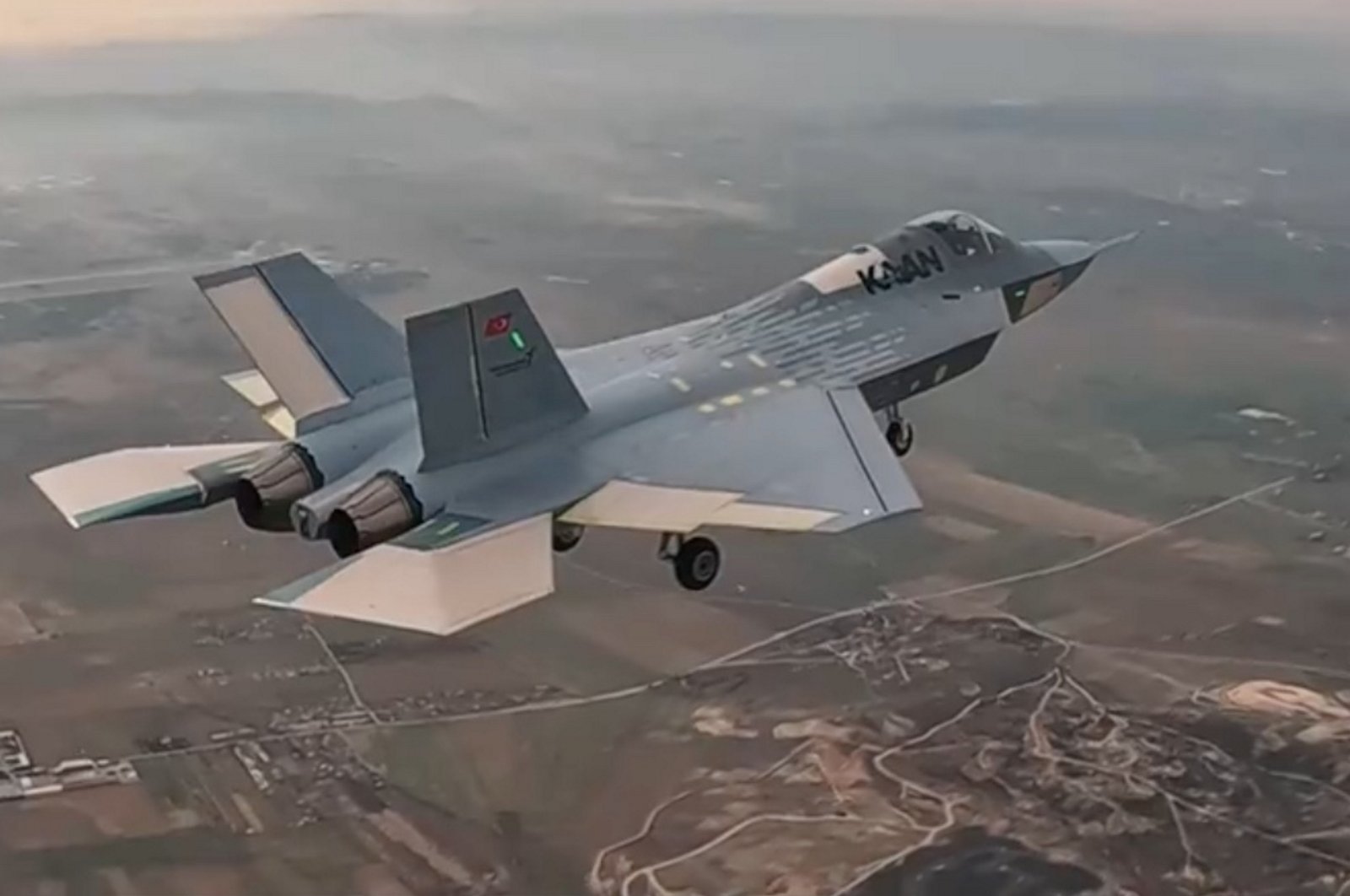 Türkiye&#039;s indigenously developed 5th-generation fighter jet KAAN is seen in the air during its inaugural flight, Ankara, Türkiye, Feb. 21, 2024. (AA Photo)