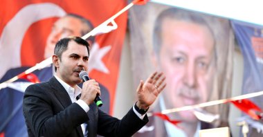 Ruling Justice and Development Party (AK Party) mayoral candidate Murat Kurum speaks at a rally in Istanbul, Türkiye, Feb. 24, 2024. (IHA Photo)