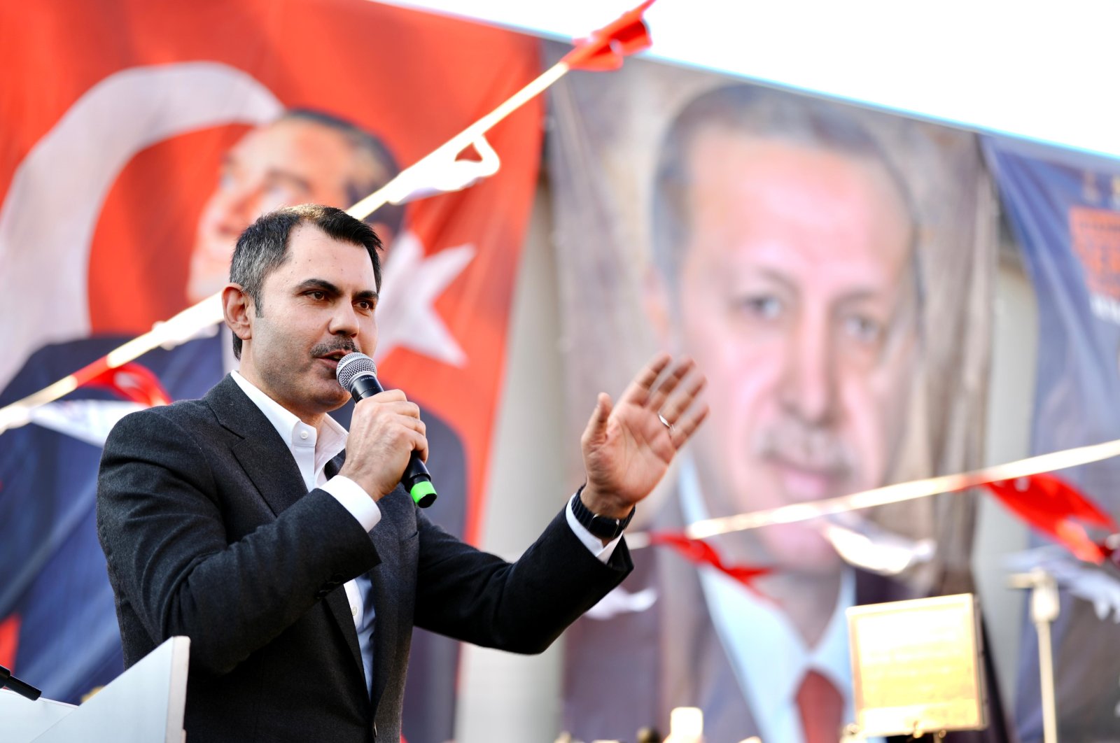 Ruling Justice and Development Party (AK Party) mayoral candidate Murat Kurum speaks at a rally in Istanbul, Türkiye, Feb. 24, 2024. (IHA Photo)