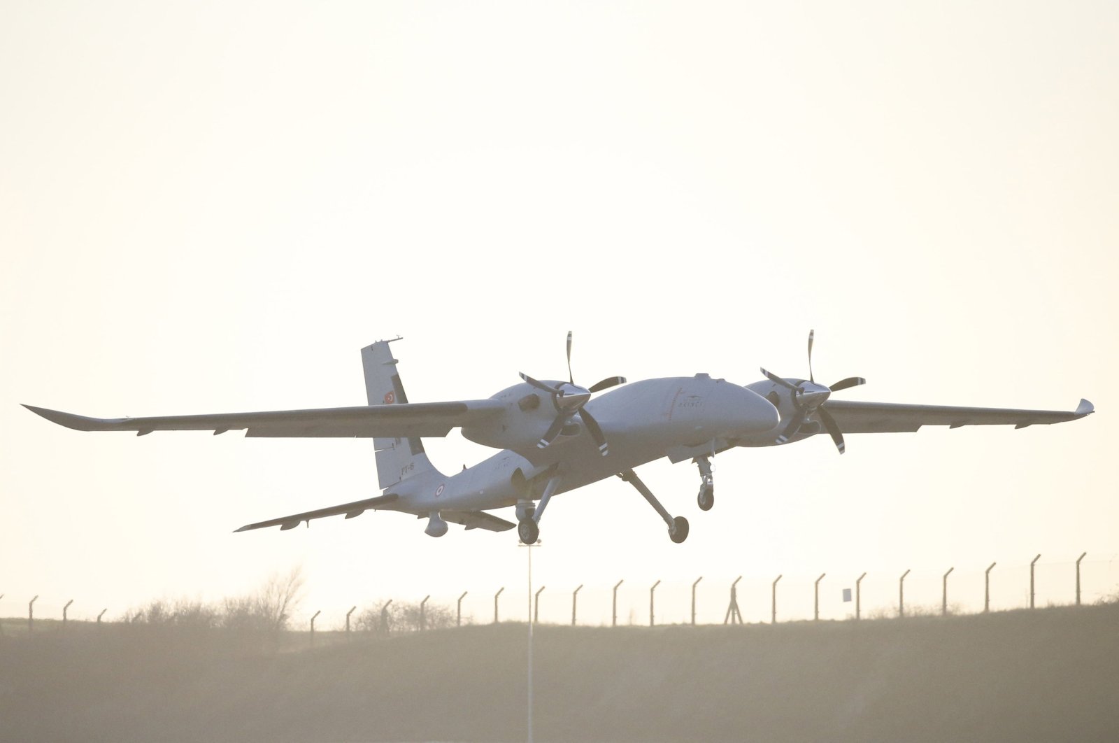 Bayraktar Akıncı C takes off for a flight test in Tekirdağ&#039;s Çorlu district, Türkiye, Feb. 24, 2024. (AA Photo)
