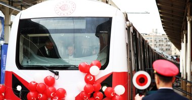 President Recep Tayyip Erdoğan made the first trip of the refurbished suburban train on the Sirkeci-Kazlıçeşme Rail System Line, Istanbul, Türkiye, Feb. 26, 2024. (AA Photo)