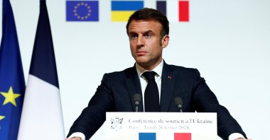 French President Emmanuel Macron speaks at a press conference in Paris, France, Feb. 26, 2024. (EPA Photo)