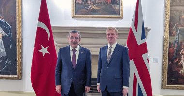 Vice President Cevdet Yılmaz (left) and Oliver Dowden meet in London, Feb. 27, 2024. (AA Photo)