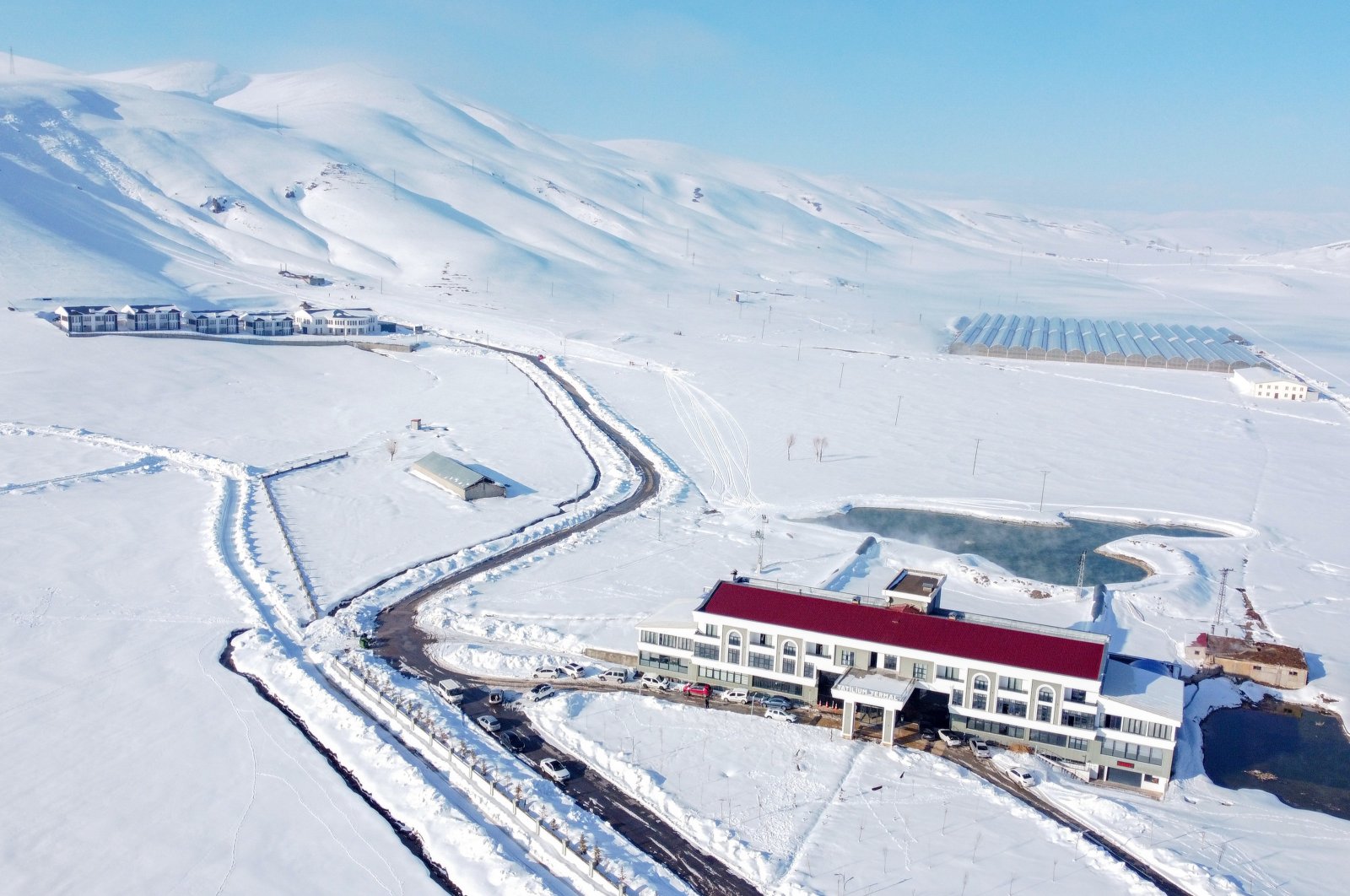 A view of the Tatilium Thermal Hotel in the Çaldıran district of Van, one of the coldest areas in Türkiye, Feb. 27, 2024. (AA photo)