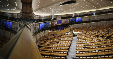 A view of the European Parliament in Brussels, Belgium, May 18, 2021. (AP Photo)