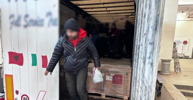 An irregular migrant caught on x-ray steps out of a lorry headed for Greecem in northwestern Edirne province, Türkiye, Feb 27, 2024. (IHA Photo)