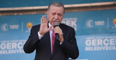 President Recep Tayyip Erdoğan speaks at a rally in the western Manisa province, Türkiye, Feb. 27, 2024. (IHA Photo)