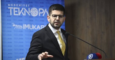 Presidency’s Investment Office head Ahmet Burak Dağlıoğlu delivers a speech in Istanbul, Türkiye, Feb. 15, 2024. (AA Photo)