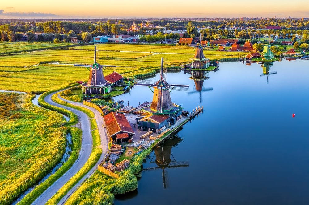 Zaanse Schans windmills in Zaandam near Amsterdam, North Holland, Netherlands. (Shutterstock Photo)