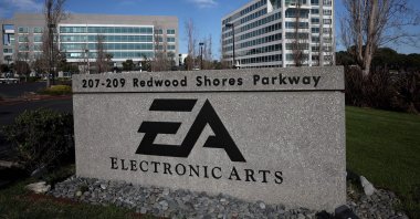A sign is posted in front of the Electronic Arts (EA) headquarters, Redwood City, California, U.S., Jan. 30, 2024. (AFP Photo)