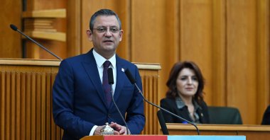 Republican People’s Party (CHP) Chairperson Özgür Özel speaks at the parliamentary group meeting of the CHP in the capital Ankara, Türkiye, Feb. 27, 2024. (AA Photo)