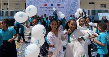 Children celebrate during the inauguration of the school by the Turkish Maarif Foundation, Tigray, Ethiopia, Feb. 28, 2024. (AA Photo)